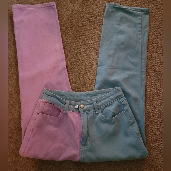 Bundle Set of Two Shein Two Tone Jeans Heart Pocket & Distressing Wide Leg/ Boot - Picture 8 of 14